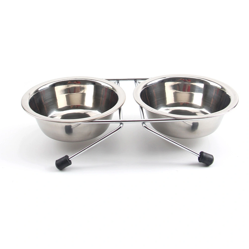 Pet Feeder for Dog Cat Stainless Steel Food and Water Bowls with Antiskid Iron Stand - Size Small