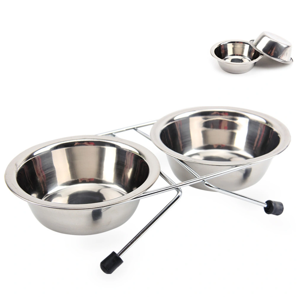 Pet Feeder for Dog Cat Stainless Steel Food and Water Bowls with Antiskid Iron Stand - Size Small