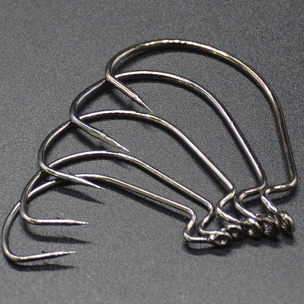 50pcs Wide Belly Crank Hooks Texas Rig Fishing Worm Bait Fishing Hook Ocean Fishing Tackle Boat Fishing (Silver)