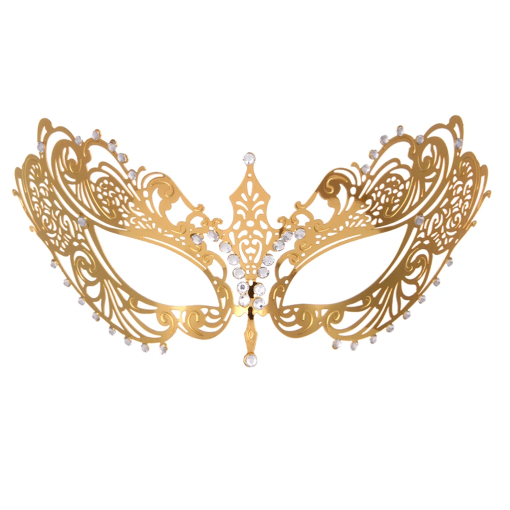 1PC Iron Half Face Mask Rhinestone Inlay Metal Mask Performance Props Party Supplies (Golden)