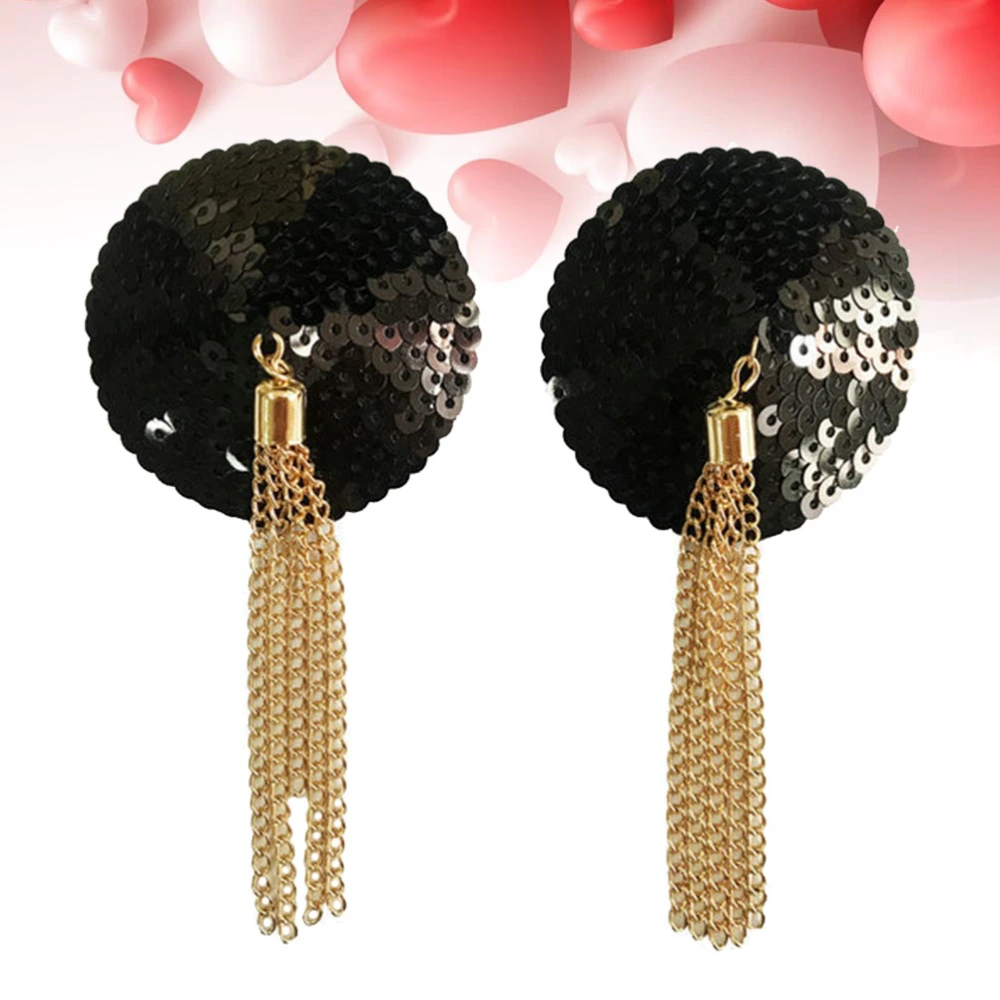 2pcs Sequin Breast Sticker Women Sexy Pastes Covers Breast Pastes Tassel Boob Stickers Breast Covers (Black)