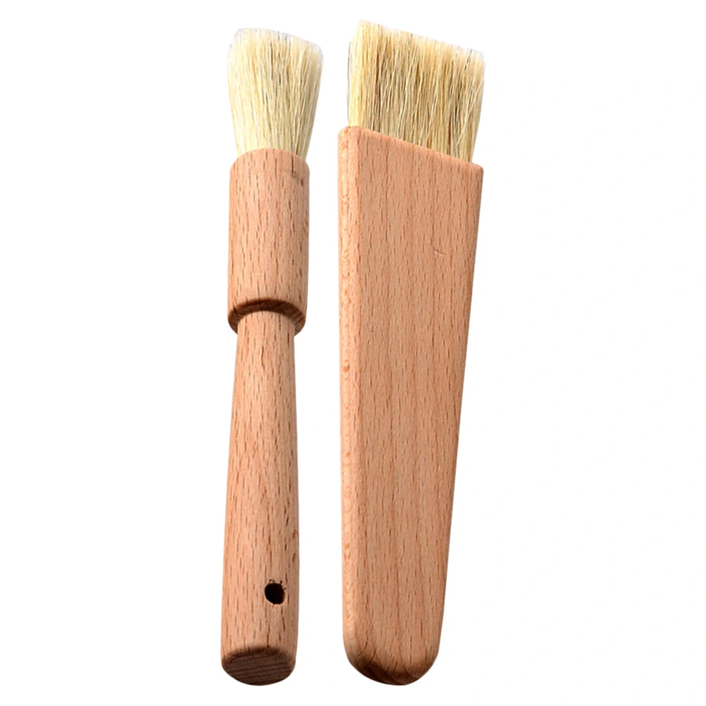 2Pcs Kitchen Grill Oil Brushes Pastry Brush Baking Tool Bakeware Bread Cooking Brushes for Kitchen Khaki (Round, Flat)

