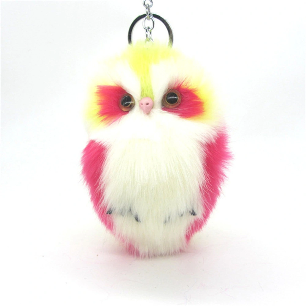 3pcs Adorable Fluffy Owl Shape Keychain Creative Key Rings Bag Hanging Ornament (Yellow, Gray, Claret)