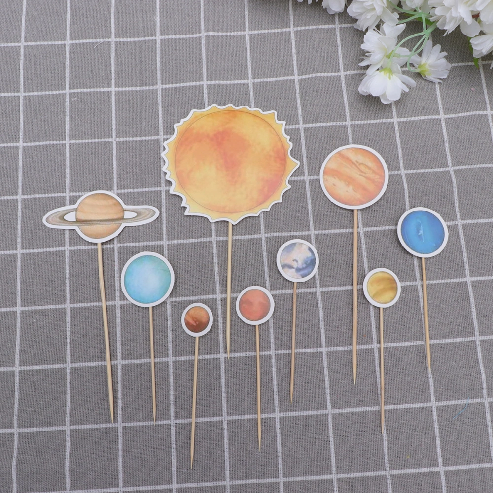 9pcs Space Universe Sun Planet Cake Toppers Cake Decoration Cake Insert for Birthday Party Favors Supplies