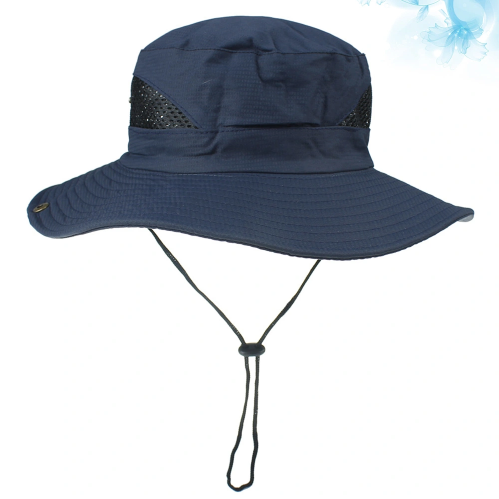 Outdoor Sun Hat Breathable Net Fishing Mountain Climbing Sun Bucket Hat for Woman Man (Navy Blue)