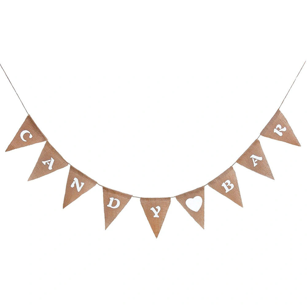 Candy Bar Heart Banner Hessian Pennant Triangle Burlap Banner Triangle Flags for Party Decoration