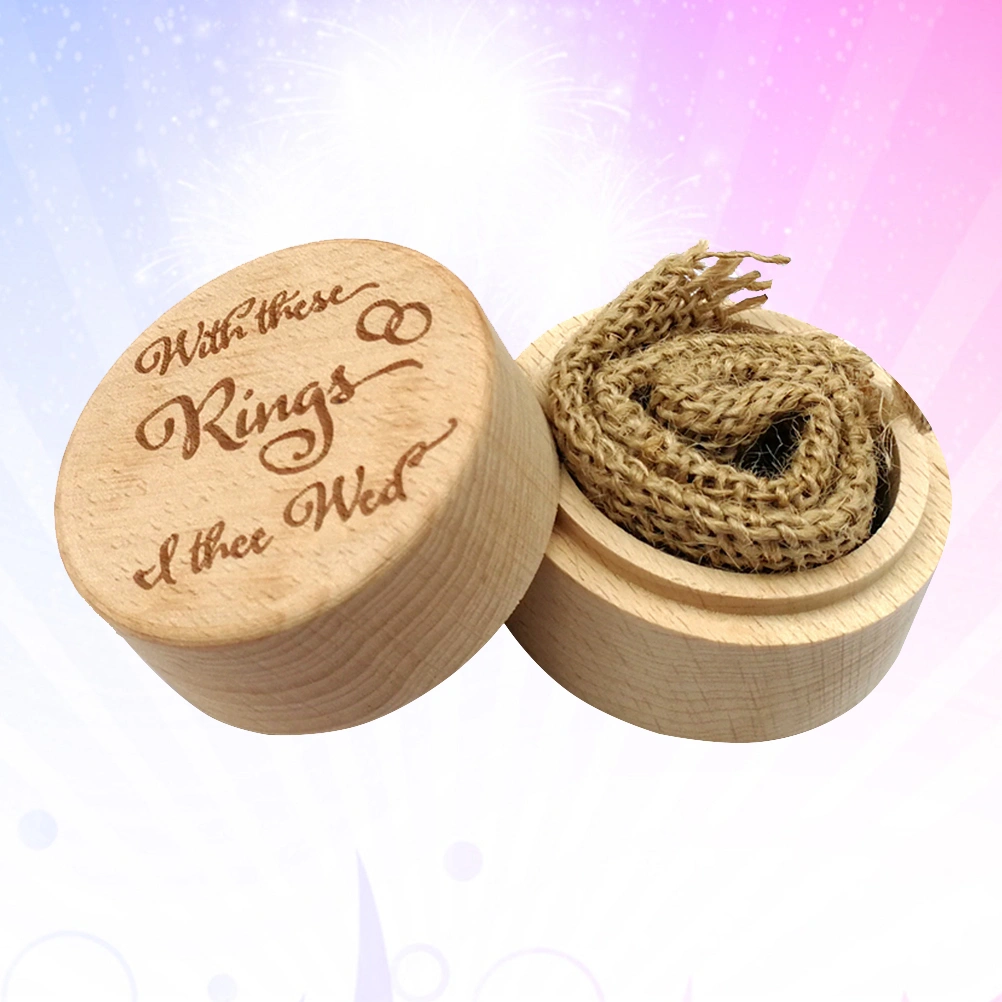 Vintage Wooden Round Ring Box Wedding Engagement Rustic Ring Box Rings Holder (with These Rings I Thee Wed)