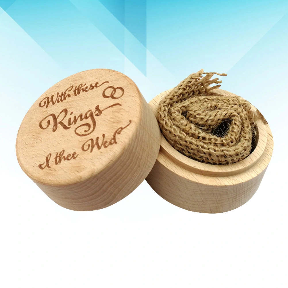 Vintage Wooden Round Ring Box Wedding Engagement Rustic Ring Box Rings Holder (with These Rings I Thee Wed)