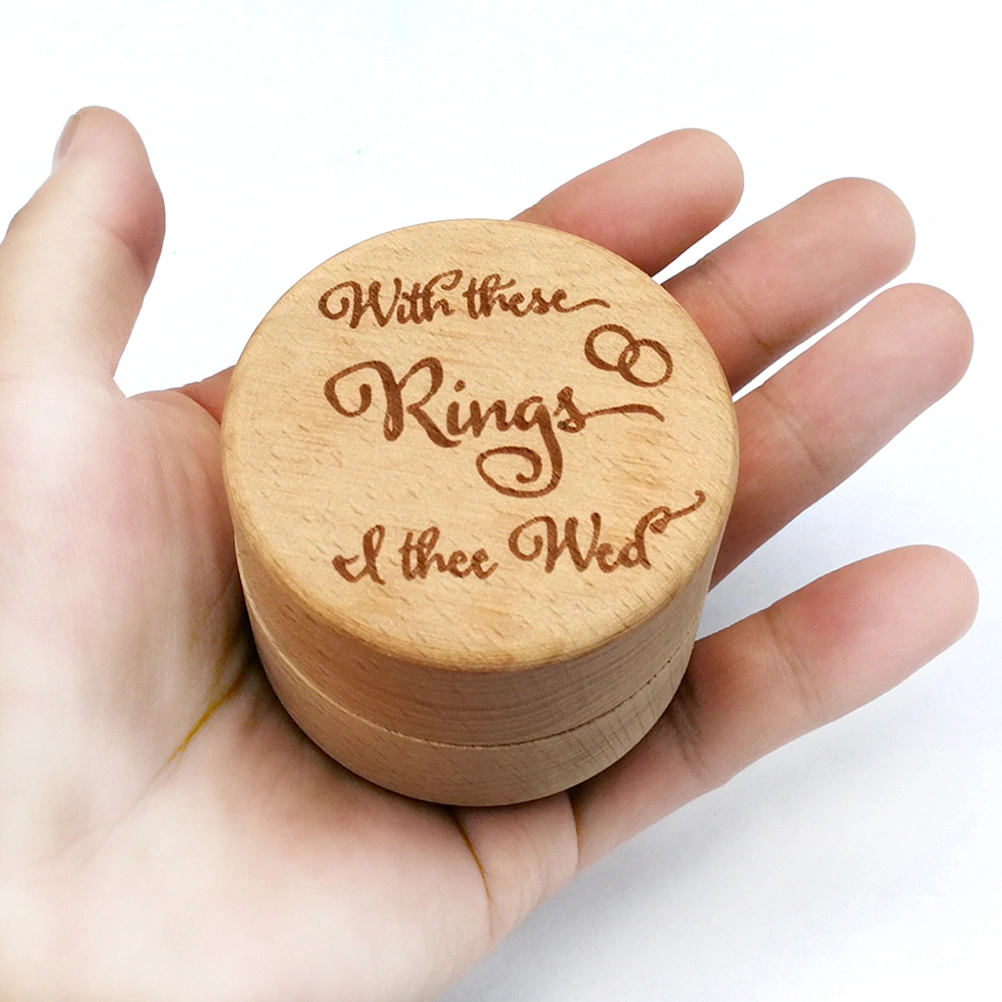 Vintage Wooden Round Ring Box Wedding Engagement Rustic Ring Box Rings Holder (with These Rings I Thee Wed)