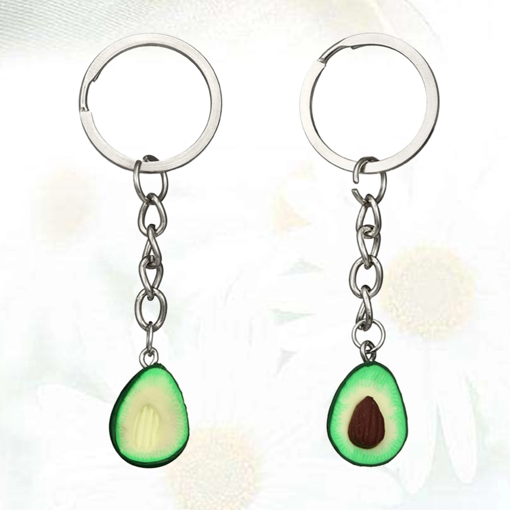 2pcs Avocado Pendant Key Chains Fruit Charm Polymer Clay Alloy Key Ring Key Holder (Seedless and Nucleate for Each 1pc)