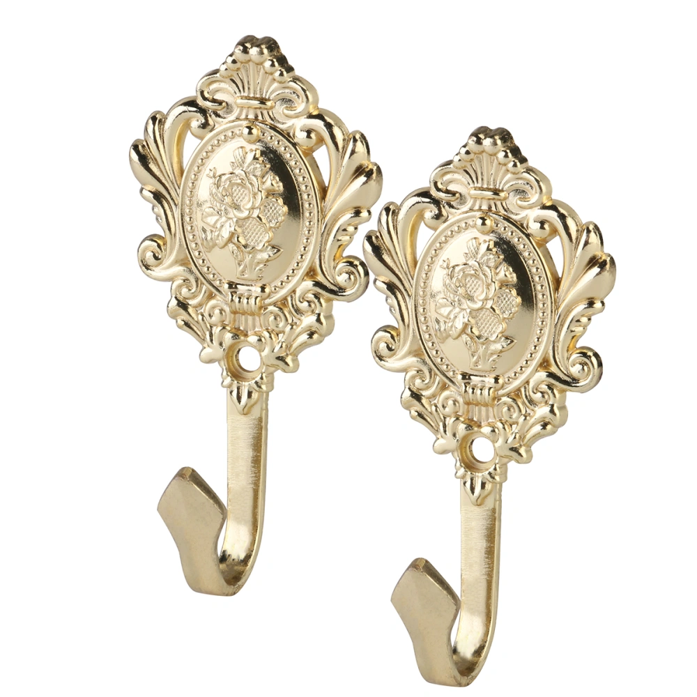 2pcs Rose Pattern Vintage Zinc Alloy Drapery Curtain Holdbacks Tieback Hooks (Golden)