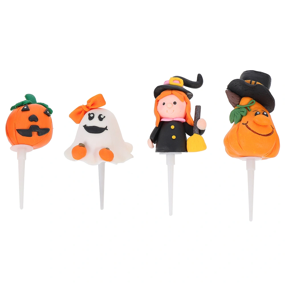 4pcs Pottery Halloween Cake Toppers Funny Decorative Cake Picks Dessert Pick