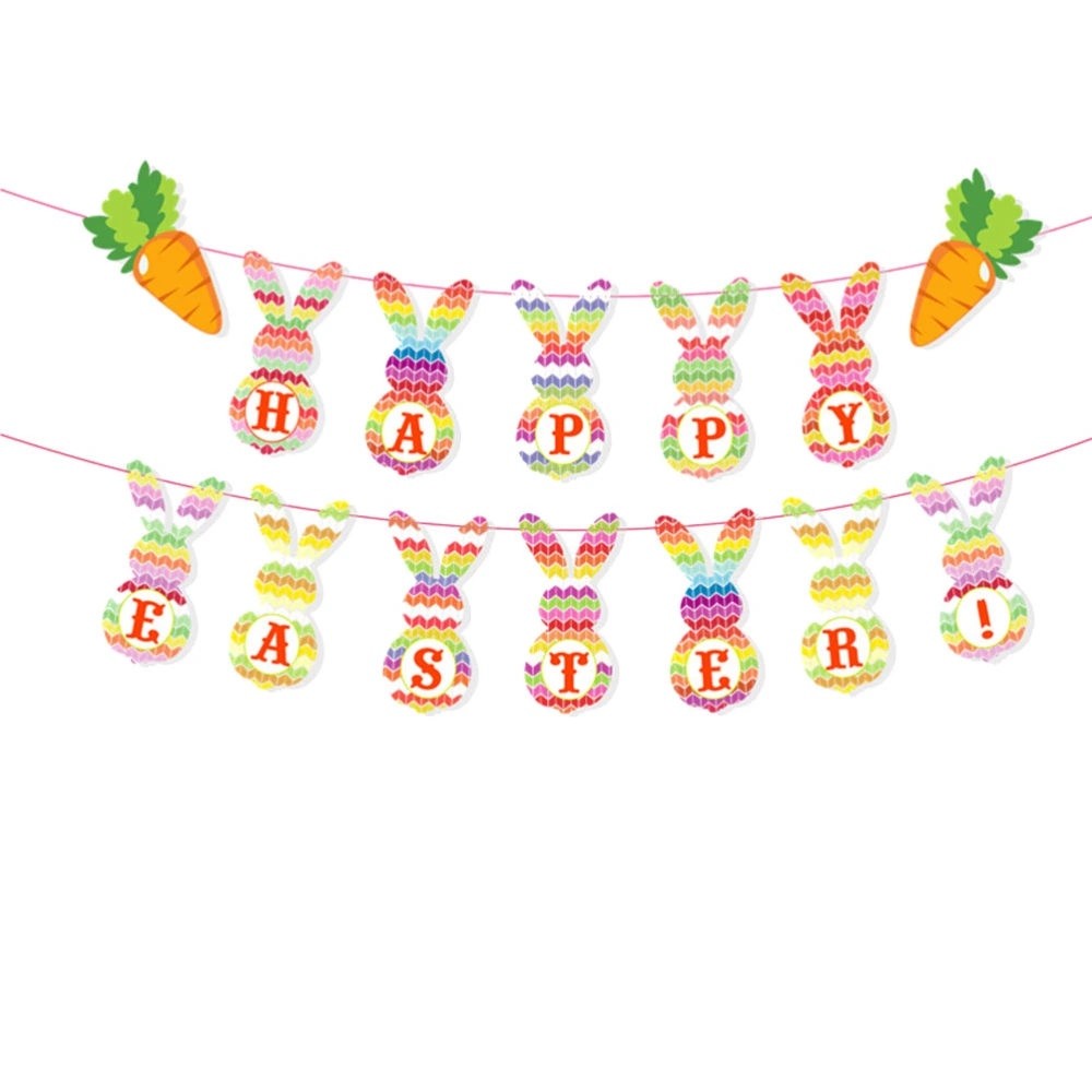 2 Sets Rabbit Shape Easter Banner Colorful Bunny Garland Rabbit Bunting Letter Printing Flag Party Supplies for Easter Party Decorations