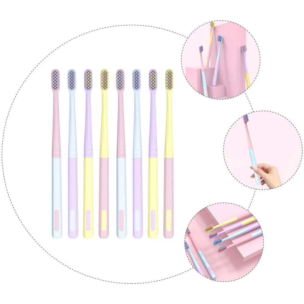 8PCS Japanese Style Supple Bristle Macaron Color Adults Toothbrushes Travel Tooth Brushes