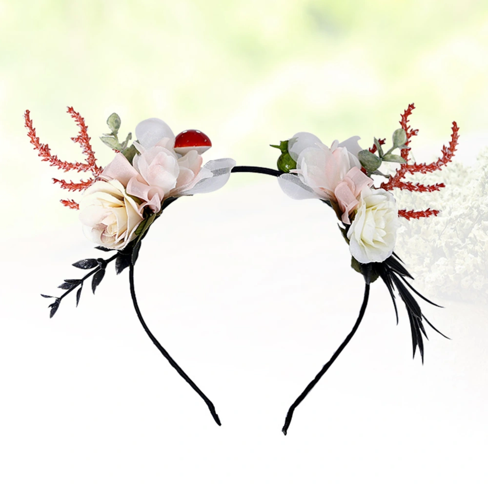 Christmas Unisex Creative Forest Antler Head Hoops Beautiful Headwear Flower Headband Costume Accessory Masquerade Party Supplies