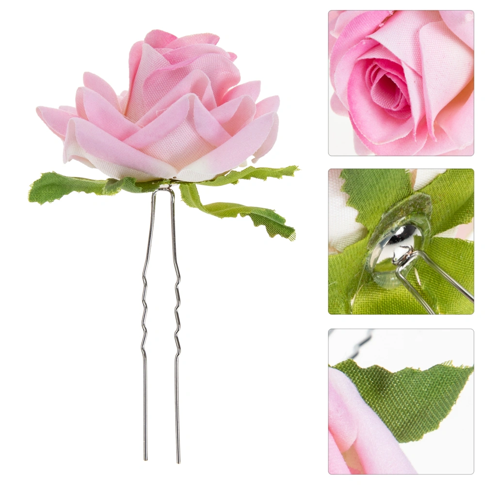 6pcs Simulation Rose Hairpin Delicate U-shaped Hair Clips Bride Hair Forks