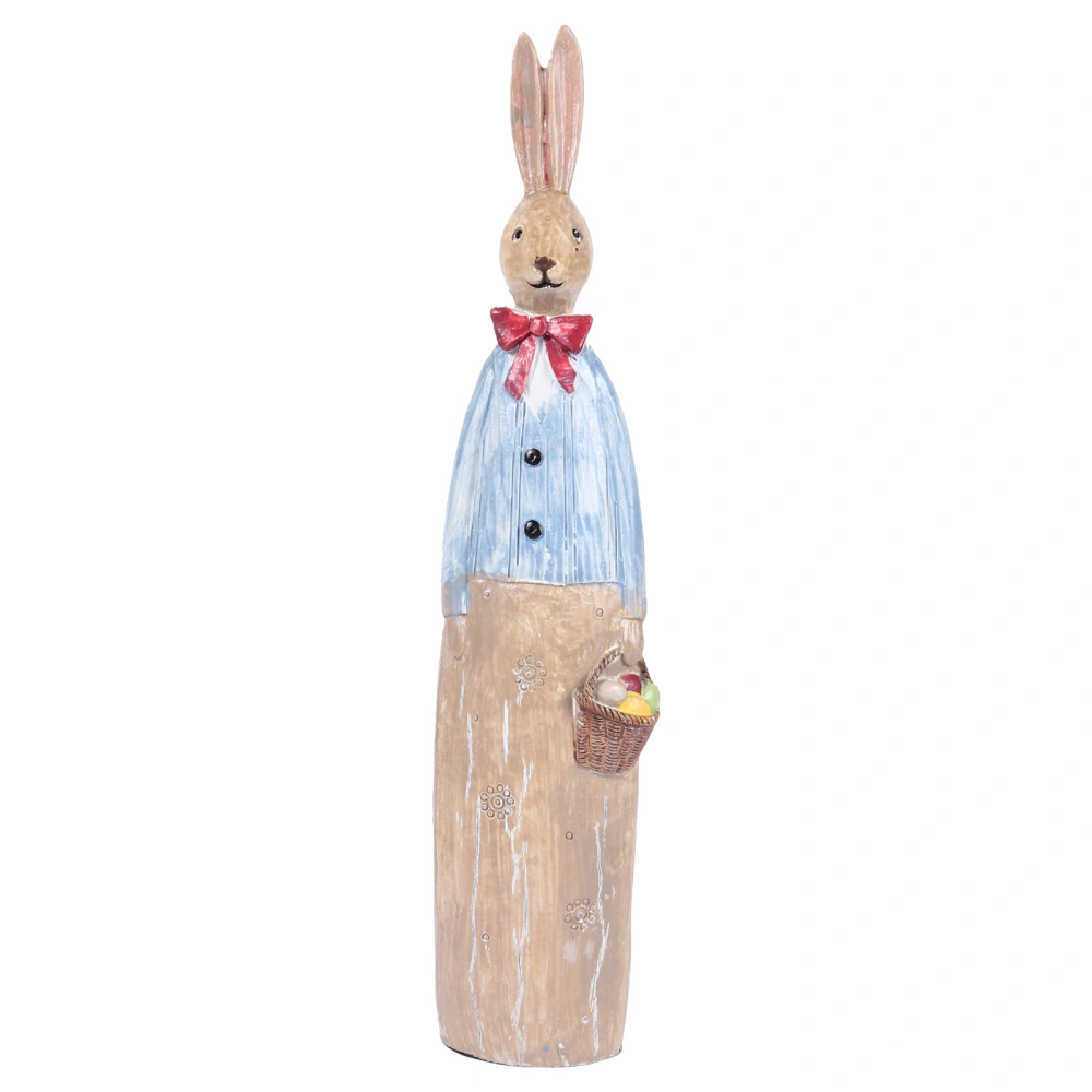 1pc Rustic Style Rabbit Desktop Ornament Painted Resin Cartoon Rabbit Adornment