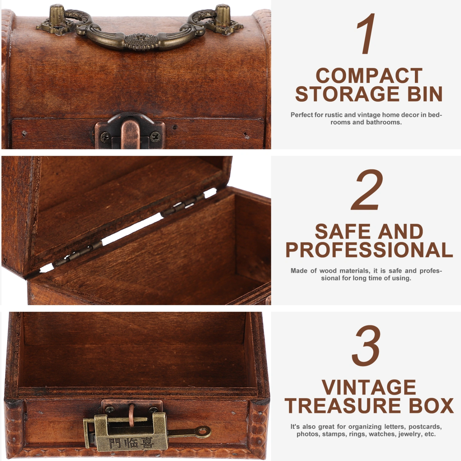 Wooden Trinket Box Retro Jewelry Case Vintage Jewelry Box Handheld Storage Case