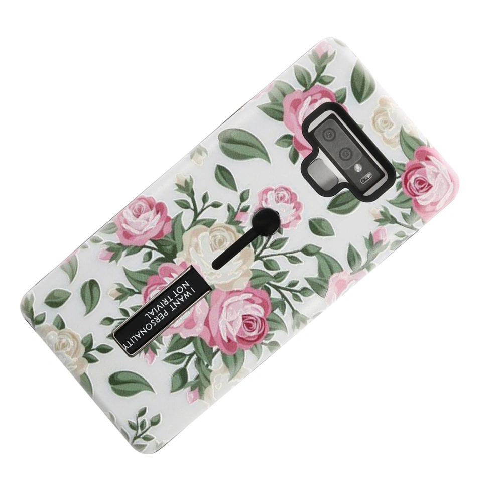 Stylish Phone Case Anti-scratch Embossed Floral Kickstand Anti-fall Back Cover Phone Shell for Galaxy Note 9 (Tree Peony)