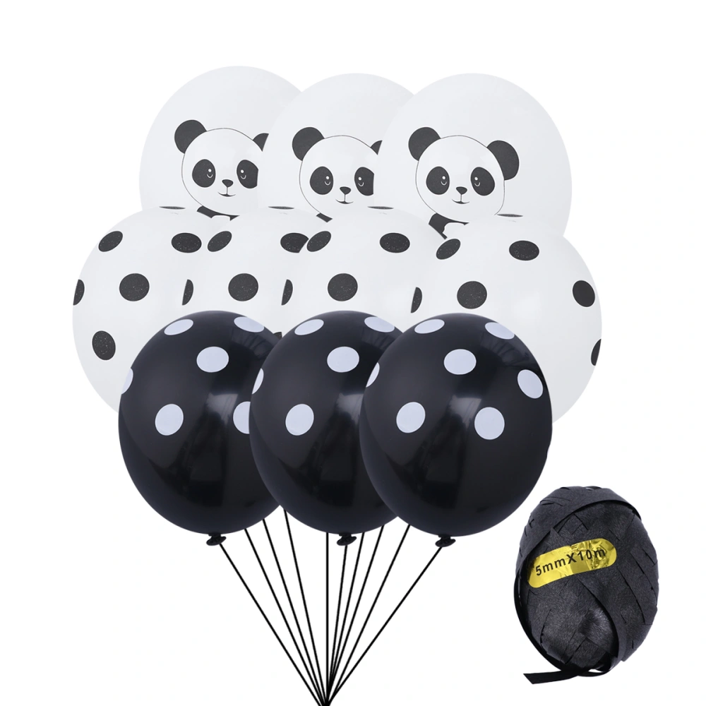 16pcs/Set 12inch Panda Printed Latex Balloons Cartoon Balloons Home Decor for Party Birthday (5 Panda Balloons+5 Black Dots Balloons+5 White Dots Balloons+Black Ribbon)