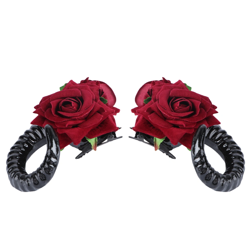 1Pair Gothic Rose Bobby Pin Exaggerated Festival Hairpin (Black and White)