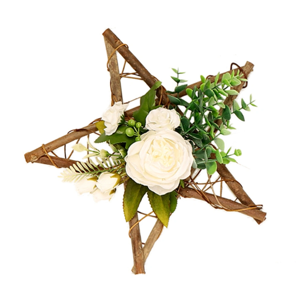 Aritificial Rose Wood Hanging Decor Five-point Star Hanging Ornament Home Decoration Party Supplies (Eucalyptus Leaf)