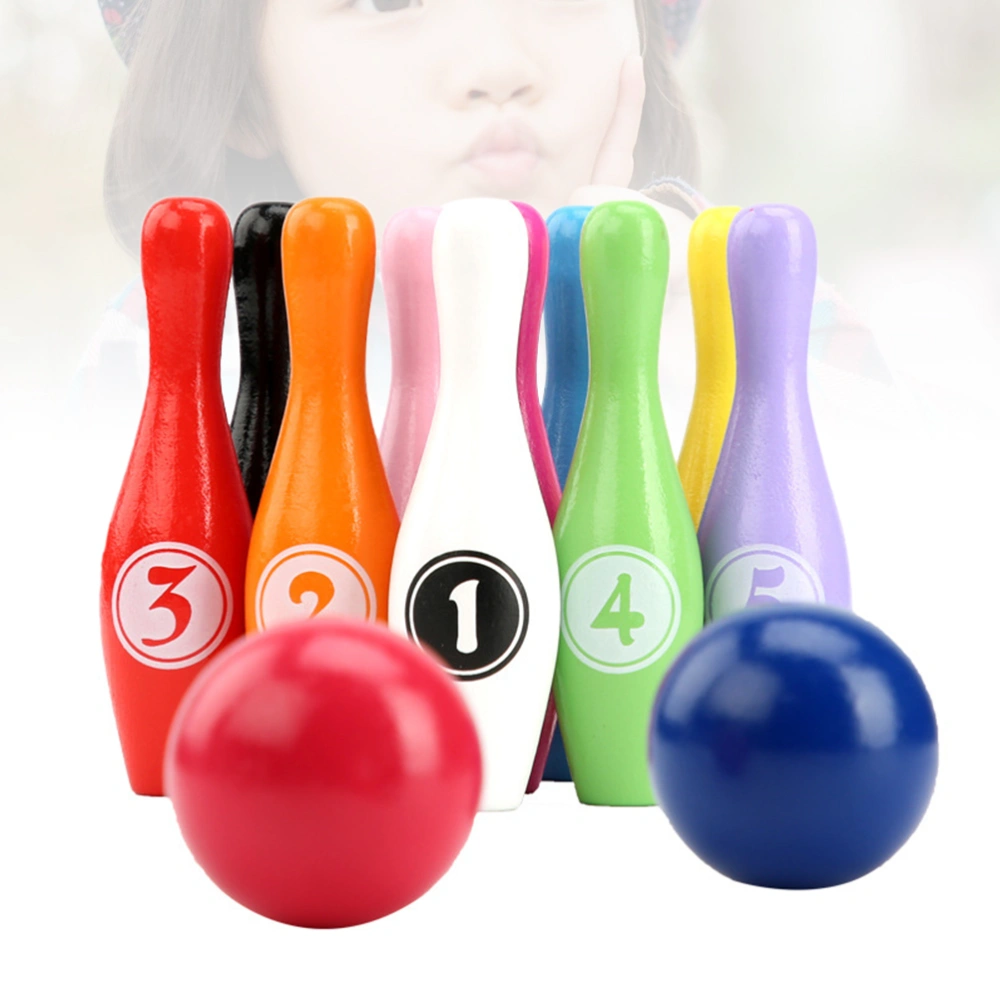 Wooden Colorful Bowling Play Set Fun Indoor Outdoor Cartton Number Bowling Games Parent Children Interactive Toy for Home School