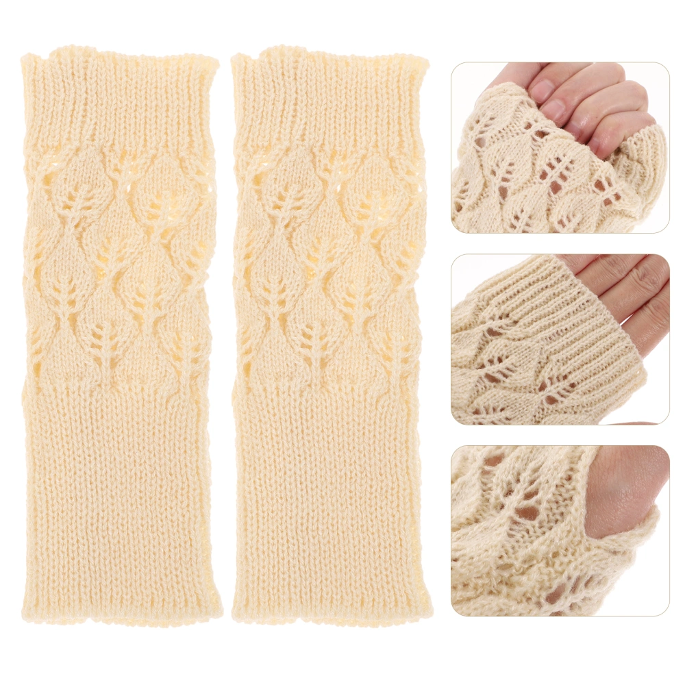 Women Winter Warm Knit Fingerless Gloves Hand Crochet Thumbhole Arm Warmers Mittens(Pink)