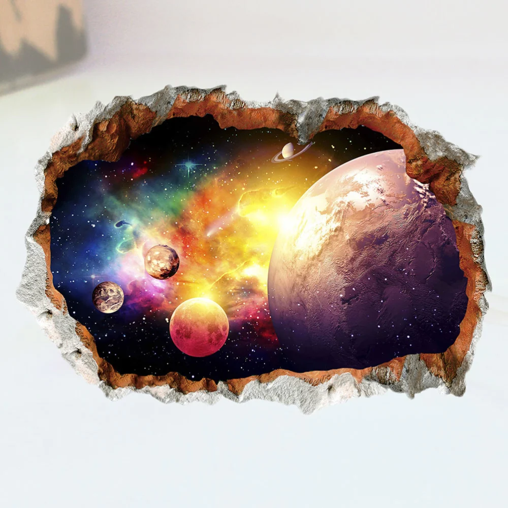 Creative Space Wall Paste Adorable Star Planet Wall Sticker 3D Wallpaper Creative Wall Sticker for Home Office Room