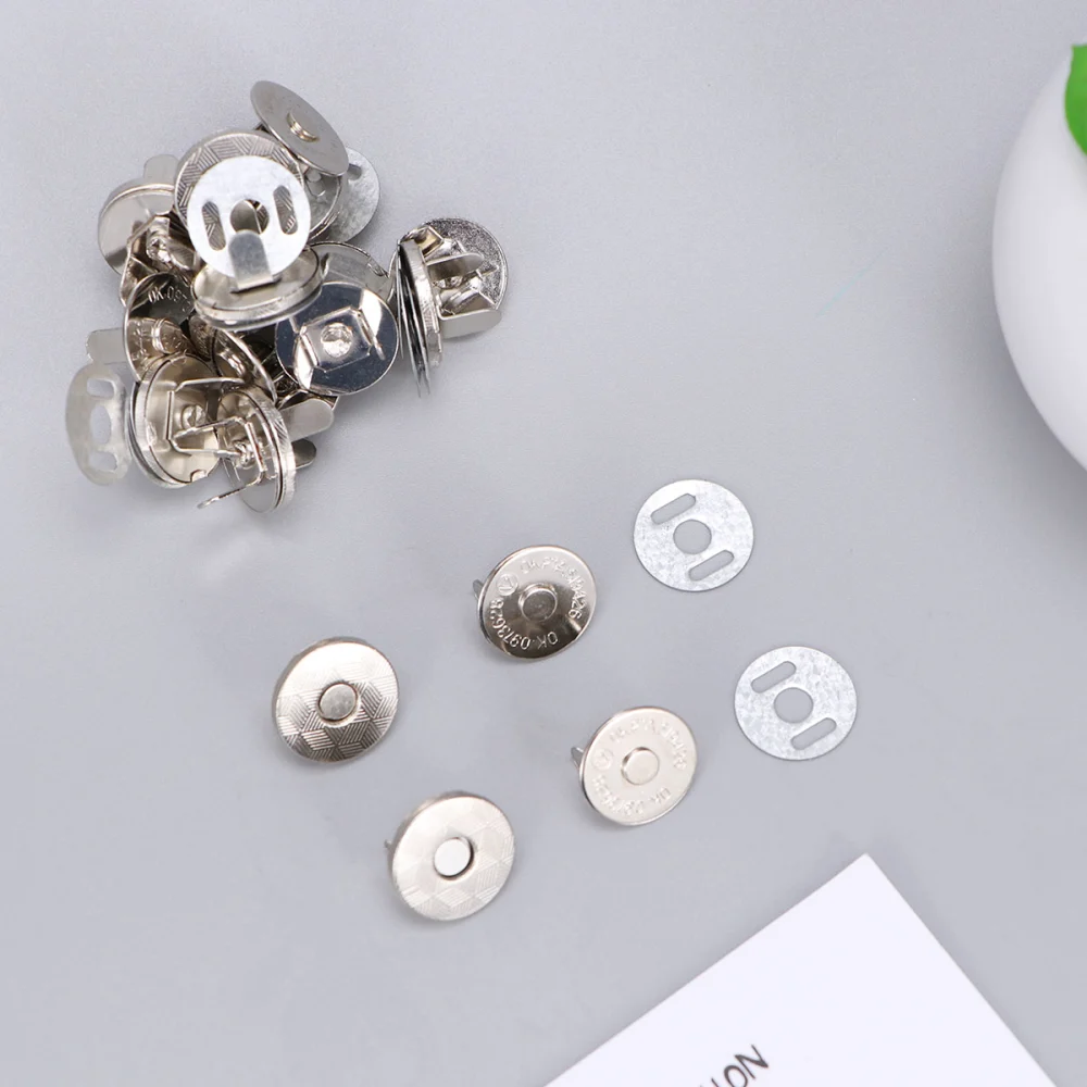 10pcs 14mm Magnetic Snap Button Clasps Ultrathin Metal Clap Buttons for Handbag Purses Bags Clothes Making (Silver)