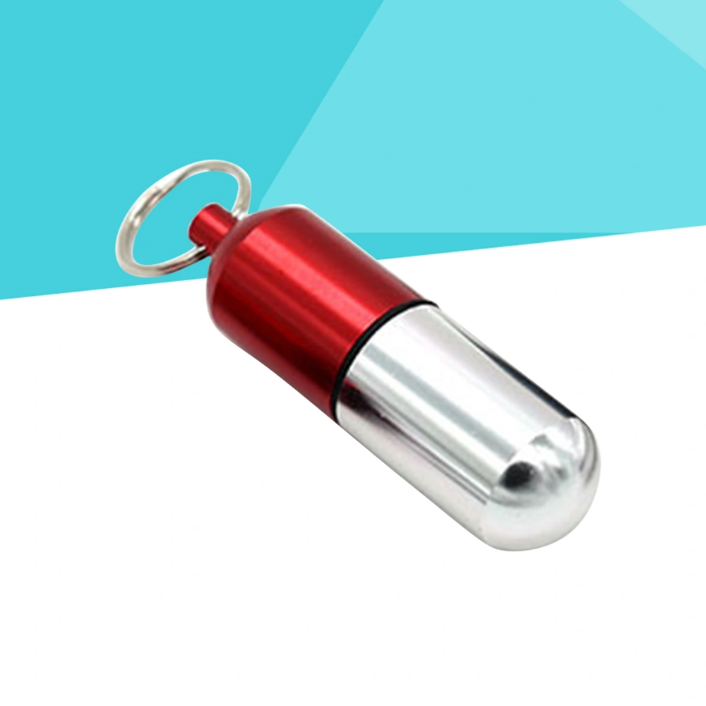 Keychain Aluminum Alloy Pill Box Container Holder Portable Travel Pill Box (Silver and Red)