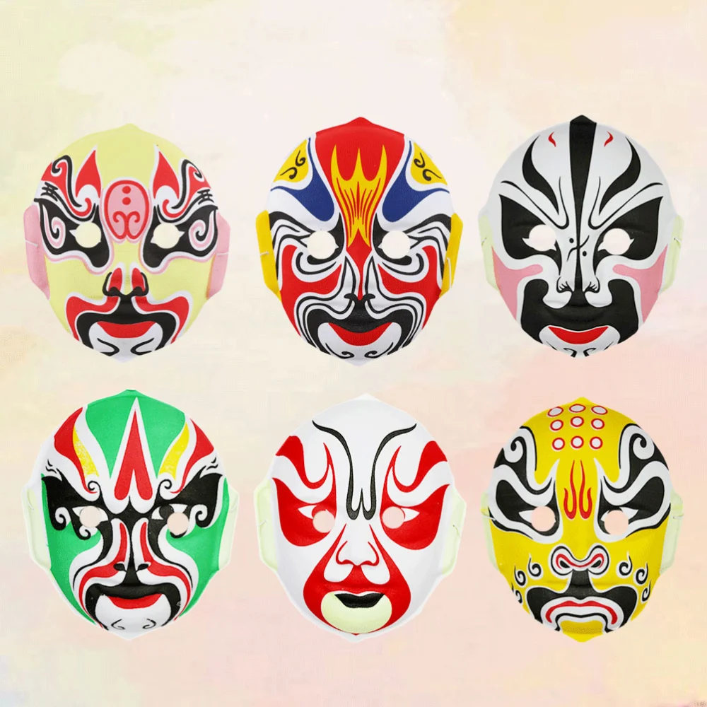 6pcs Halloween Children Chinese Opera Mask Performance Cosplay Props Party Supplies (Random Style)