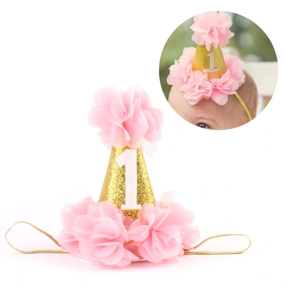 Baby Girl First Birthday Hat Hairband Cone Shaped Party Crown Headband Party Hat Hairband (Pink)