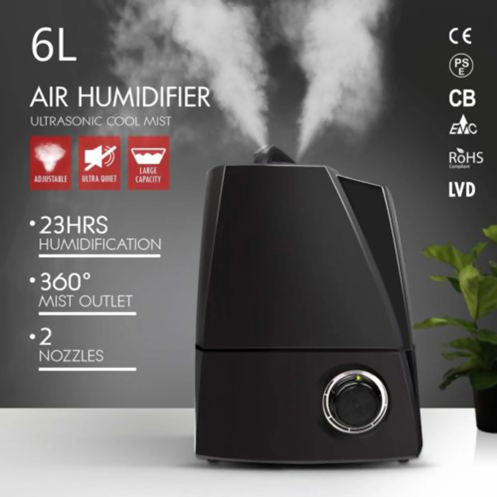 5.8L Air Humidifier Ultrasonic Cool Mist Steam Nebuliser Portable Aroma Diffuser Purifier with AU Plug (Black)