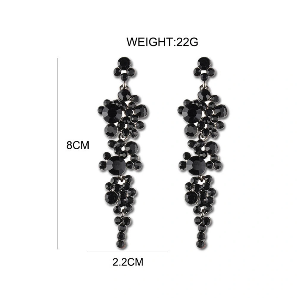 Delicate Rhinestone Beads Chain Fashion Dangle Tassel Earrings Handmade Drop Dangles(Black)