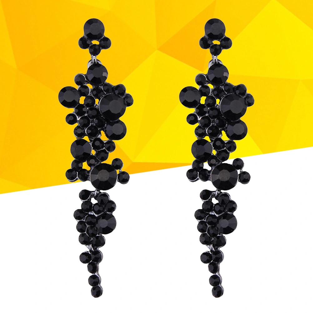 Delicate Rhinestone Beads Chain Fashion Dangle Tassel Earrings Handmade Drop Dangles(Black)