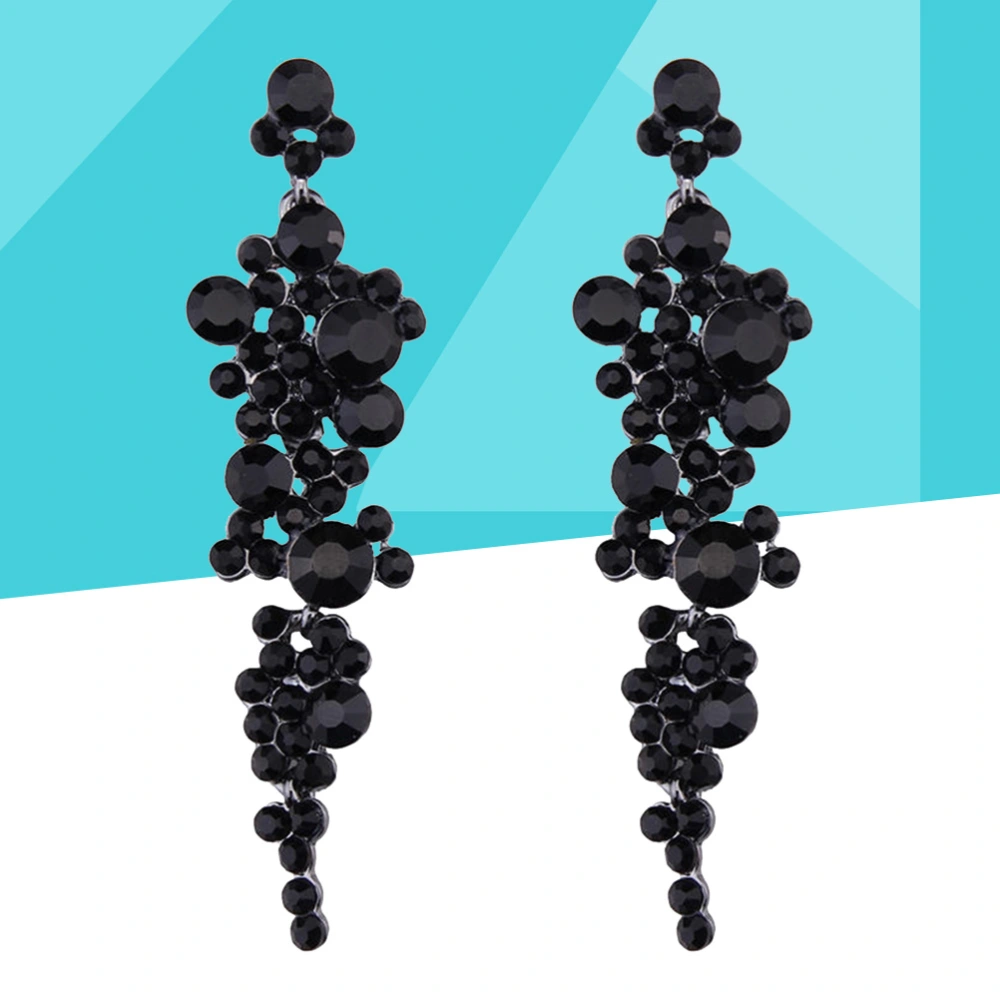 Delicate Rhinestone Beads Chain Fashion Dangle Tassel Earrings Handmade Drop Dangles(Black)