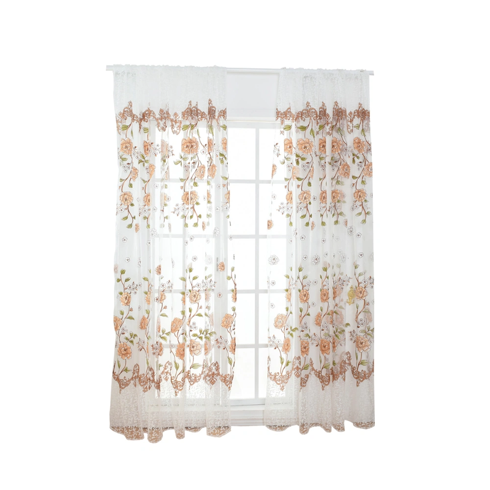 200x100cm Peony Sheer Curtain Tulle Window Treatment Voile Drape Valance (Yellow)