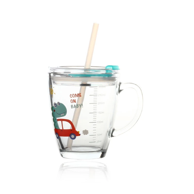 Household Glass Drinking Cup With Straw Cartoon Water Mug Adorable Glass Tumbler for Daily Use