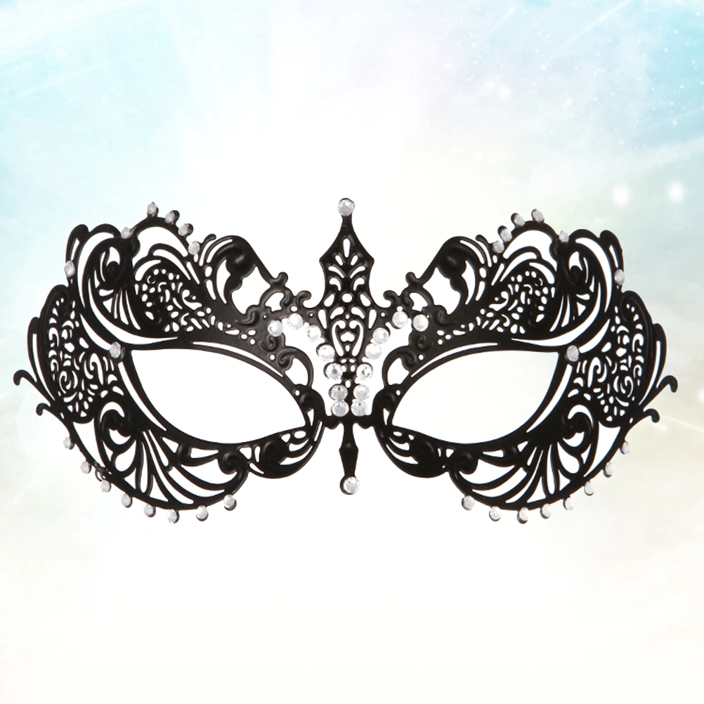 1PC Iron Half Face Mask Rhinestone Inlay Metal Mask Performance Props Party Supplies (Black)