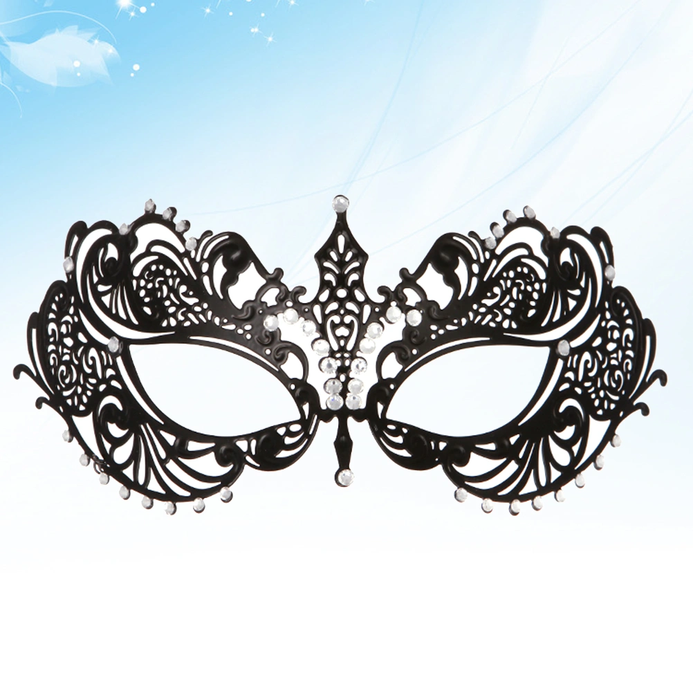 1PC Iron Half Face Mask Rhinestone Inlay Metal Mask Performance Props Party Supplies (Black)