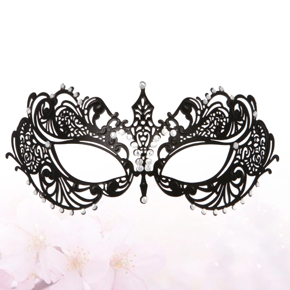 1PC Iron Half Face Mask Rhinestone Inlay Metal Mask Performance Props Party Supplies (Black)