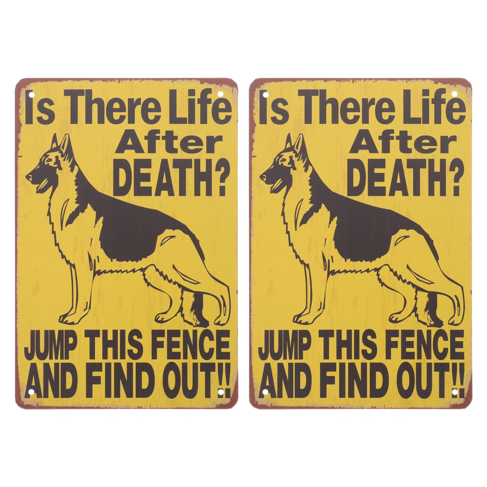 2Pcs Iron Dog Warning Signs Garden Warning Sign Vintage Hanging Sheet Picture