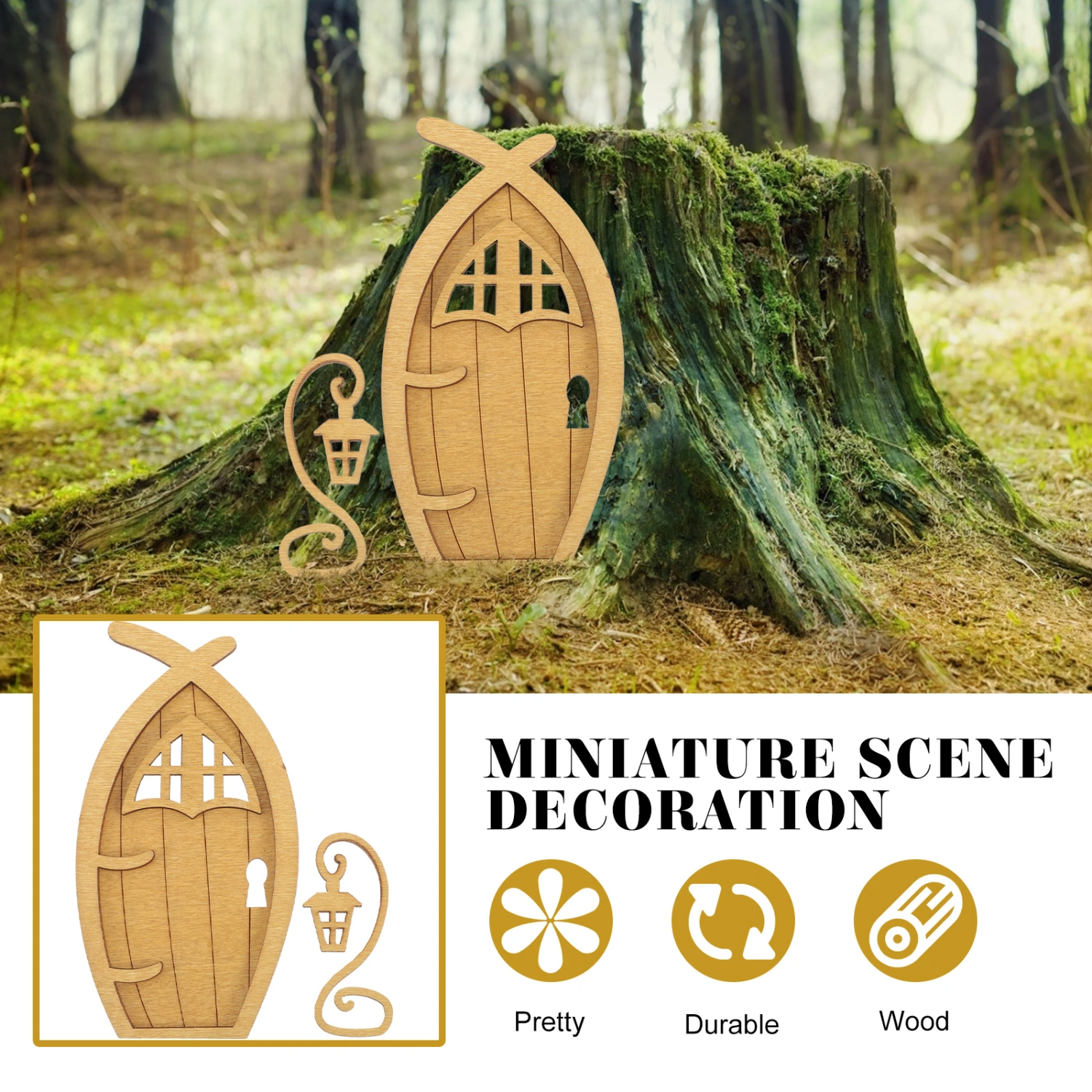 1 set of DIY Miniature Fairy Door Wooden Fairy Door Ornaments Garden Small Door Decor