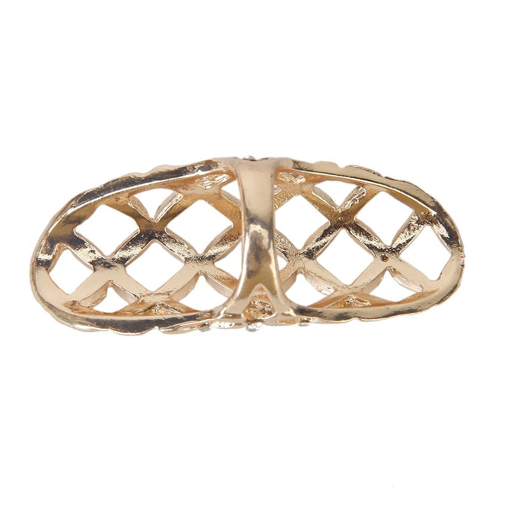 Women Punk Style Rhinestone Decorated Hollow Finger Ring (Golden)