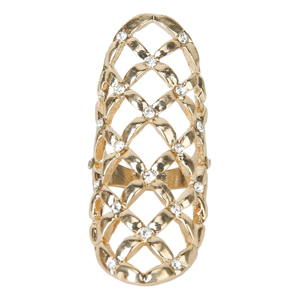 Women Punk Style Rhinestone Decorated Hollow Finger Ring (Golden)