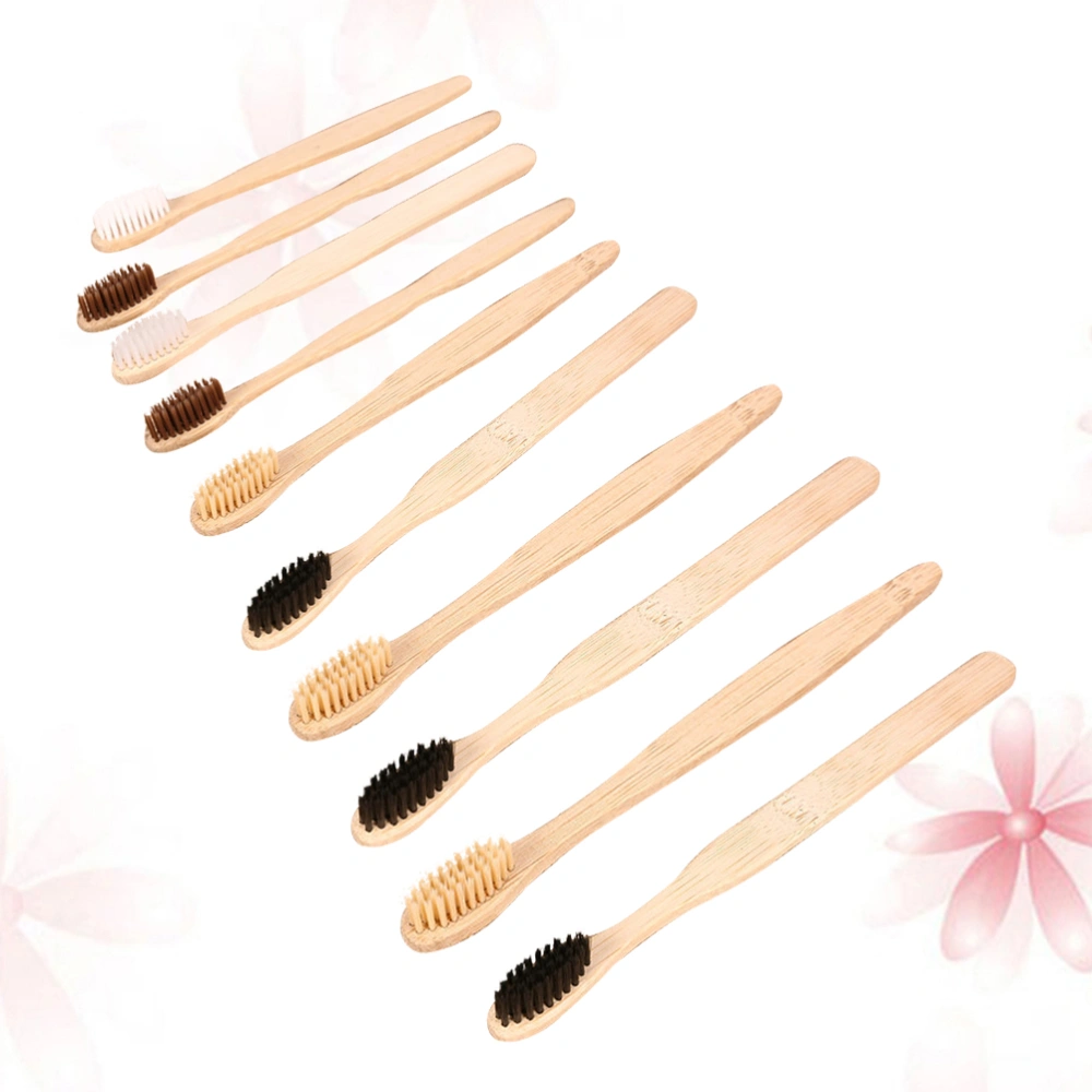 10pcs Disposable Bamboo Tooth Brush Natural Environmental Protection Wood Toothbrush Random Color