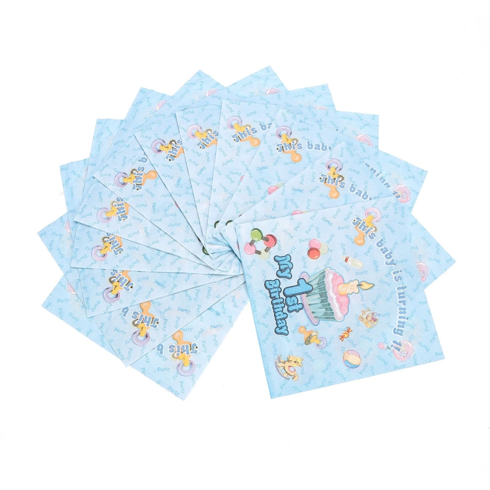 20pcs Kids Party Tissue Printed Paper Napkin Festive Birthday Napkin Supply (My 1st Birthday Blue)