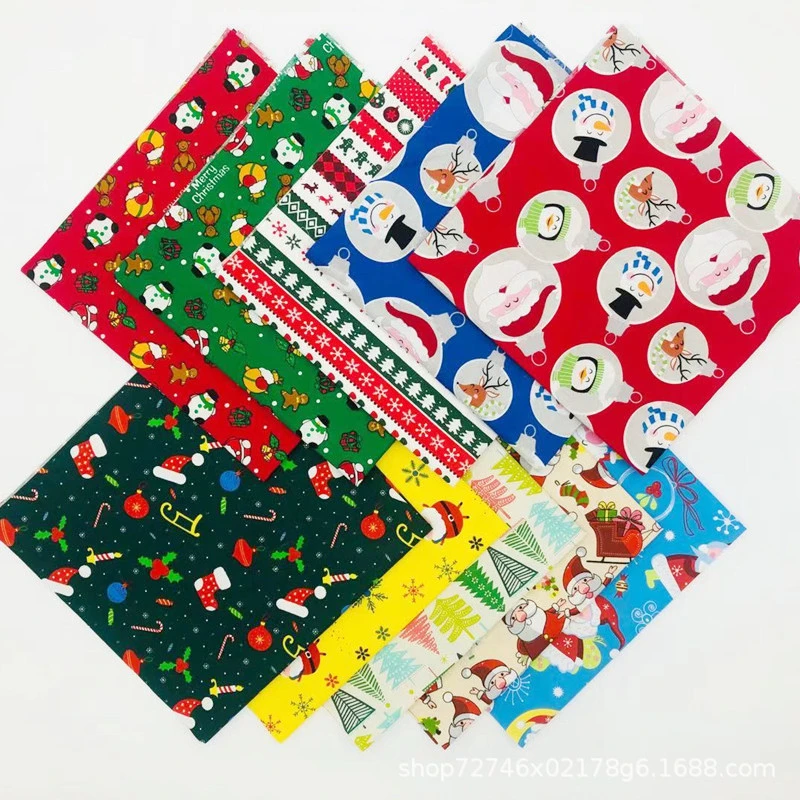 10 Sheets of Christmas Themed Quilting Fabrics DIY Craft Fabrics Decorative Cotton Fabric Squares