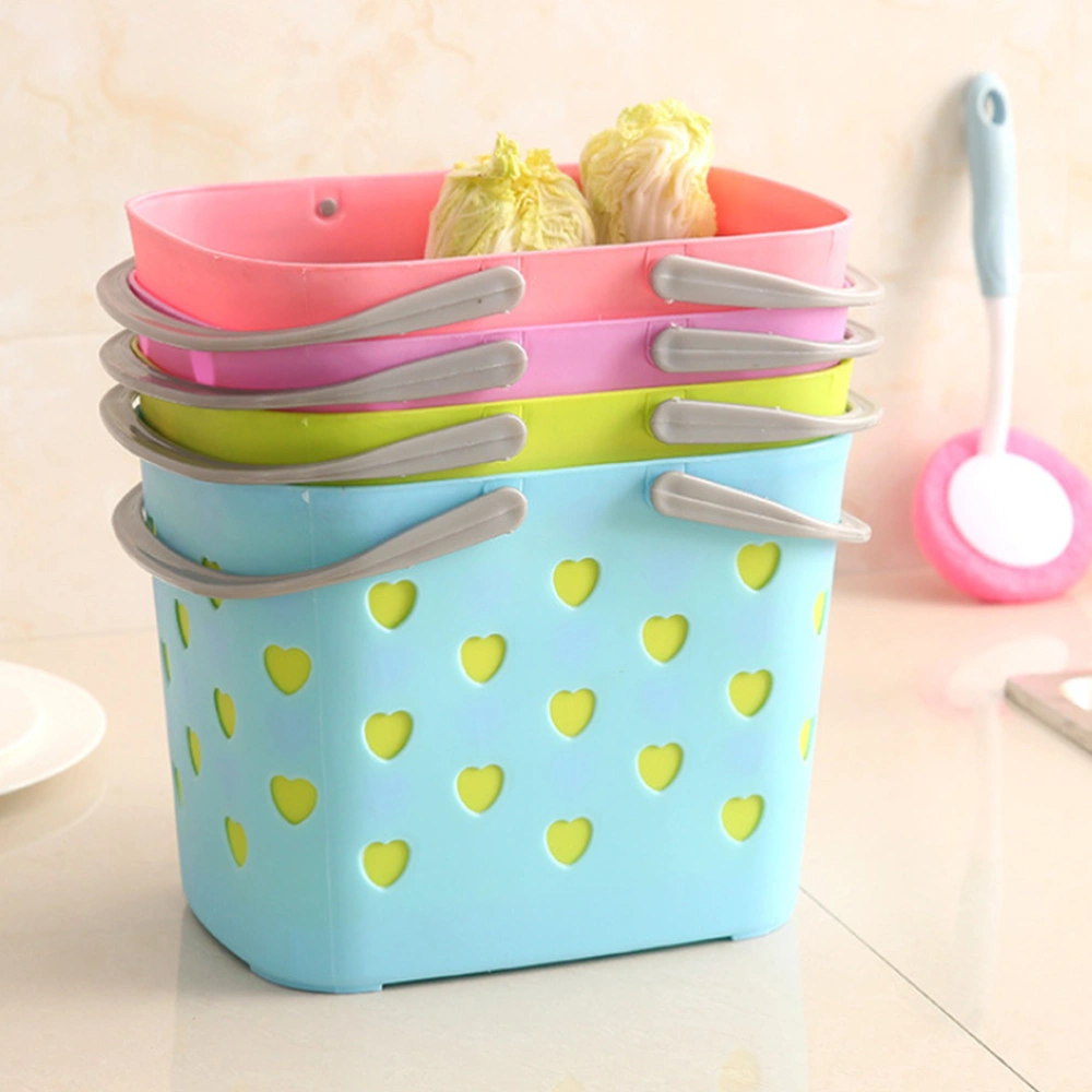 Hollow Storage Basket Plastic Handle Multifunctional Storage Basket Container Organizer for Bathroom Kitchen (Random Color)